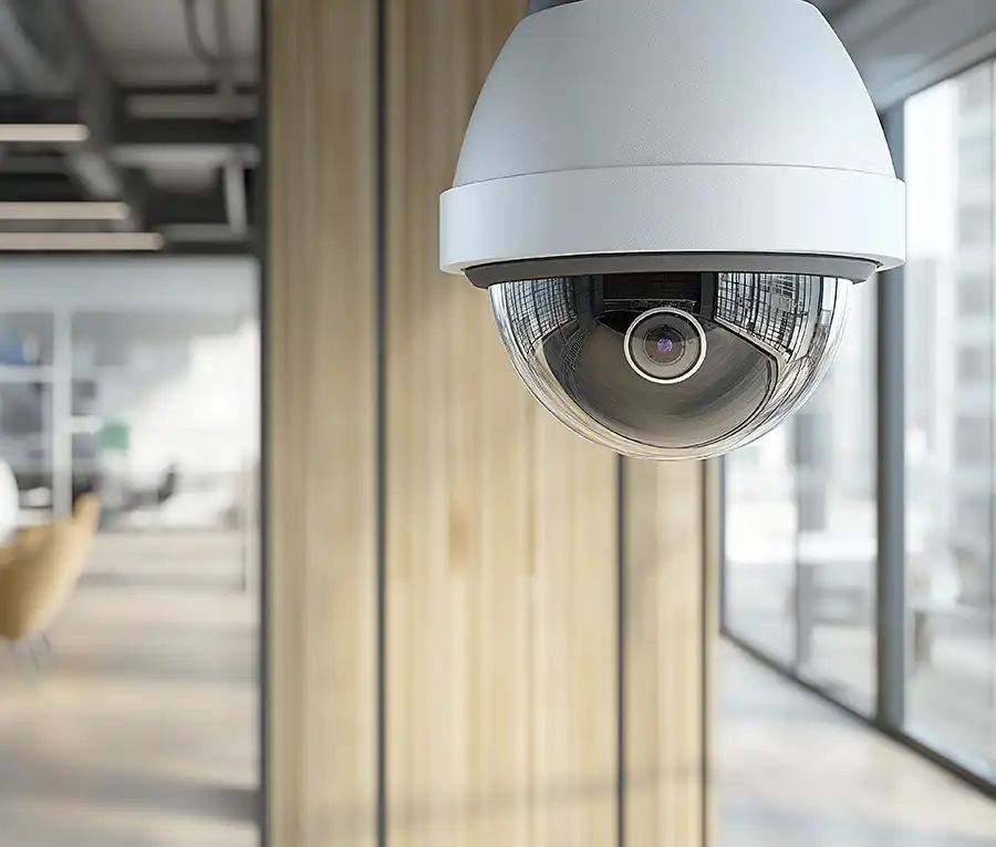 Überwachungskamera in einem Bürogebäude für professionelle Unternehmenssicherheit