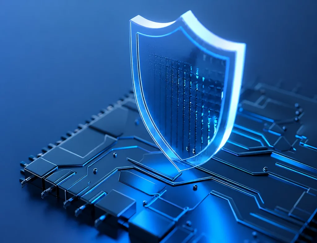 Symbolischer Schutzschild für Cybersecurity und IT-Sicherheit in Unternehmen