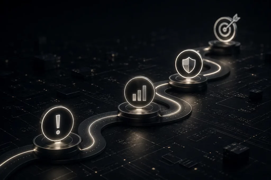 Cybersecurity Wien: Digitale Roadmap von der Risikoerkennung über Sicherheitsmaßnahmen bis zum definierten Schutzziel.