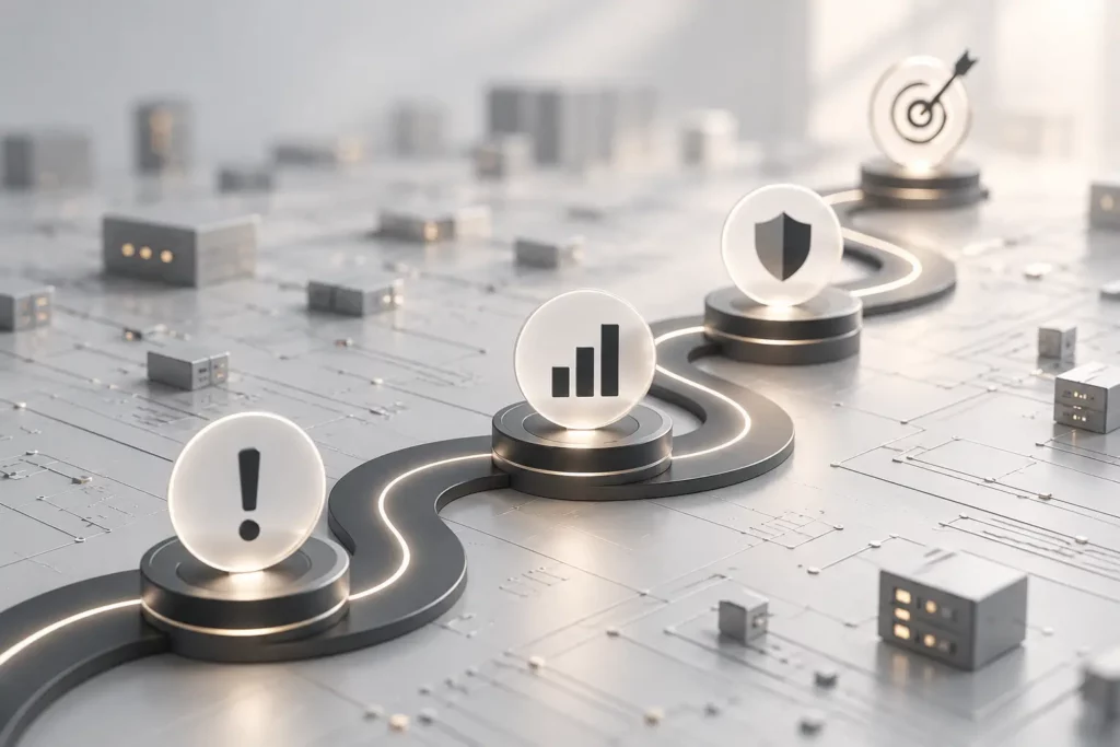Cybersecurity Wien: Digitale Roadmap von der Risikoerkennung über Sicherheitsmaßnahmen bis zum definierten Schutzziel.